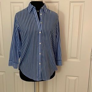 RALPH LAUREN Ladies Button Down, Blue/Whits Stripe, 💯% Cotton Shirt